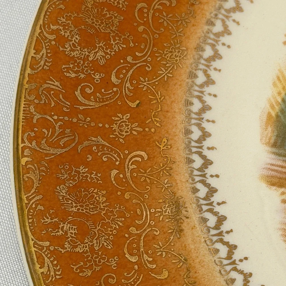 Vintage Salem China Plate 23K Gold Colonial Fireplace Scene Farmhouse Wall Decor
